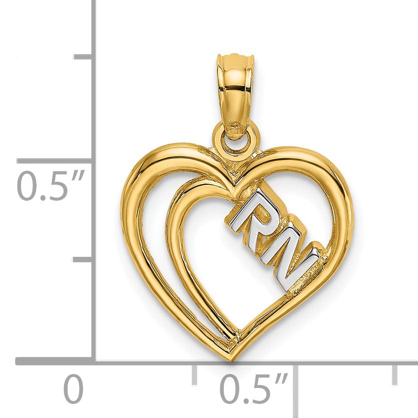 Lovely Rita's Pendants & Charms 14k Yellow Gold, White Rhodium Polished Finish R.N Inside Double Hearts Design Charm Pendant