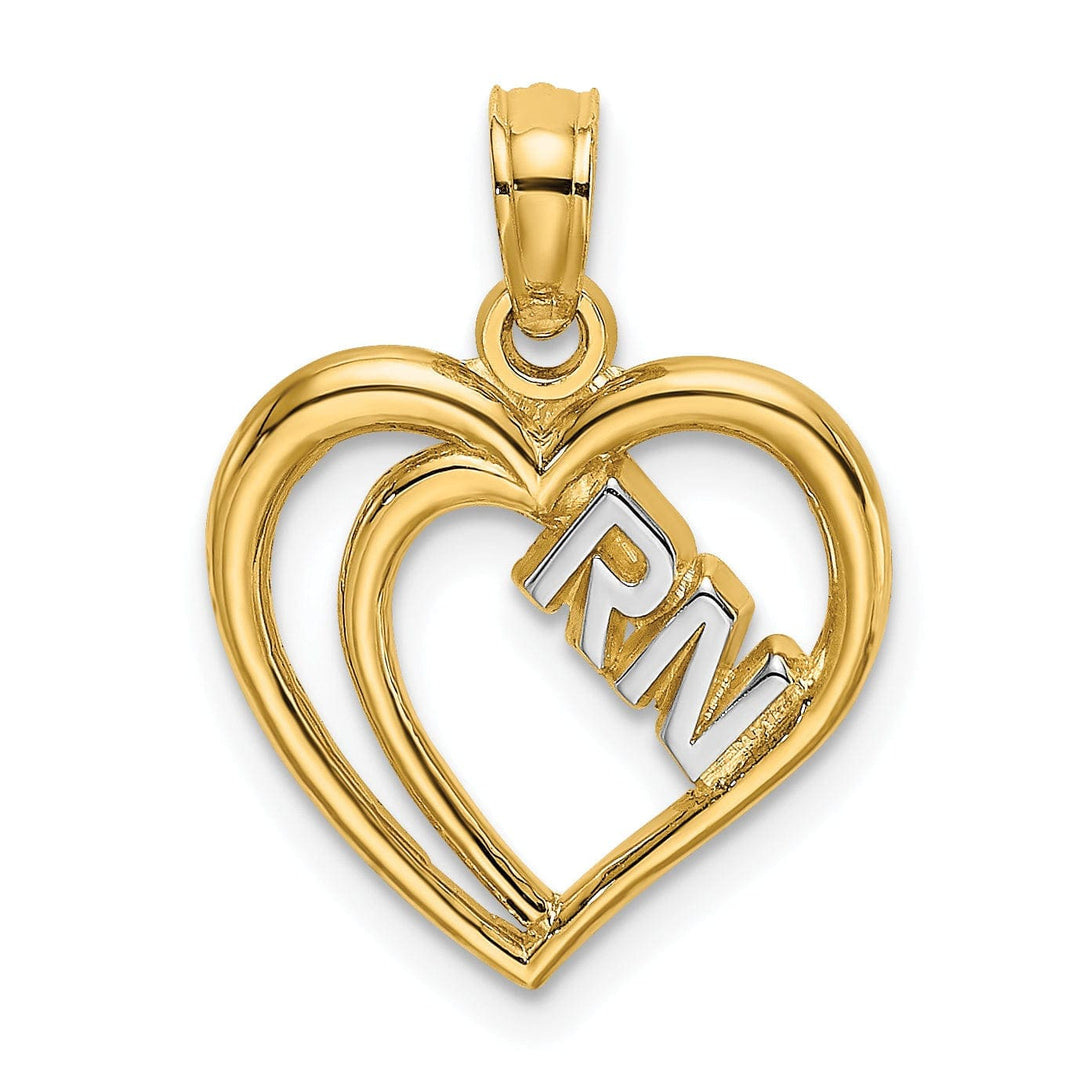 Lovely Rita's Pendants & Charms 14k Yellow Gold, White Rhodium Polished Finish R.N Inside Double Hearts Design Charm Pendant