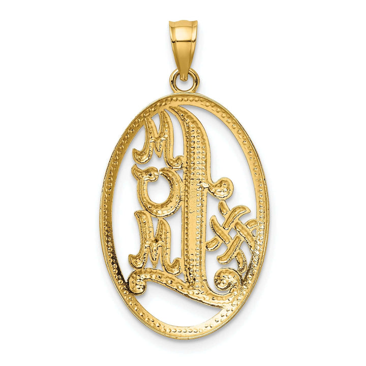 Lovely Rita's Pendants & Charms 14k Yellow Gold, White Rhodium Polished Finish Script #1 MOM Oval Shape Design Charm Pendant