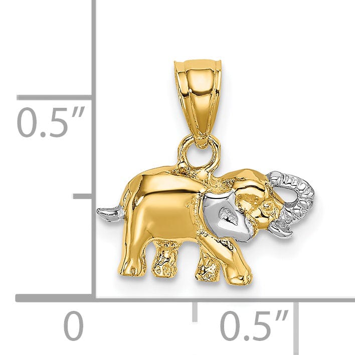 Lovely Rita's Pendants & Charms 14k Yellow Gold White Rhodium Polished Finish Small Elephant Charm Pendant