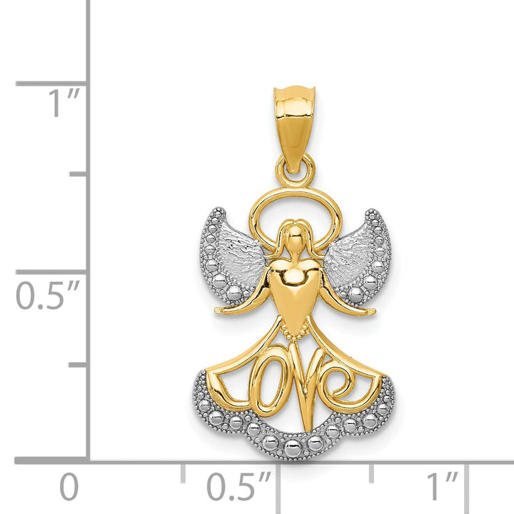 Lovely Rita's Pendants & Charms 14K Yellow Gold White Rhodium Polished Finish Solid LOVE Angel Pendant