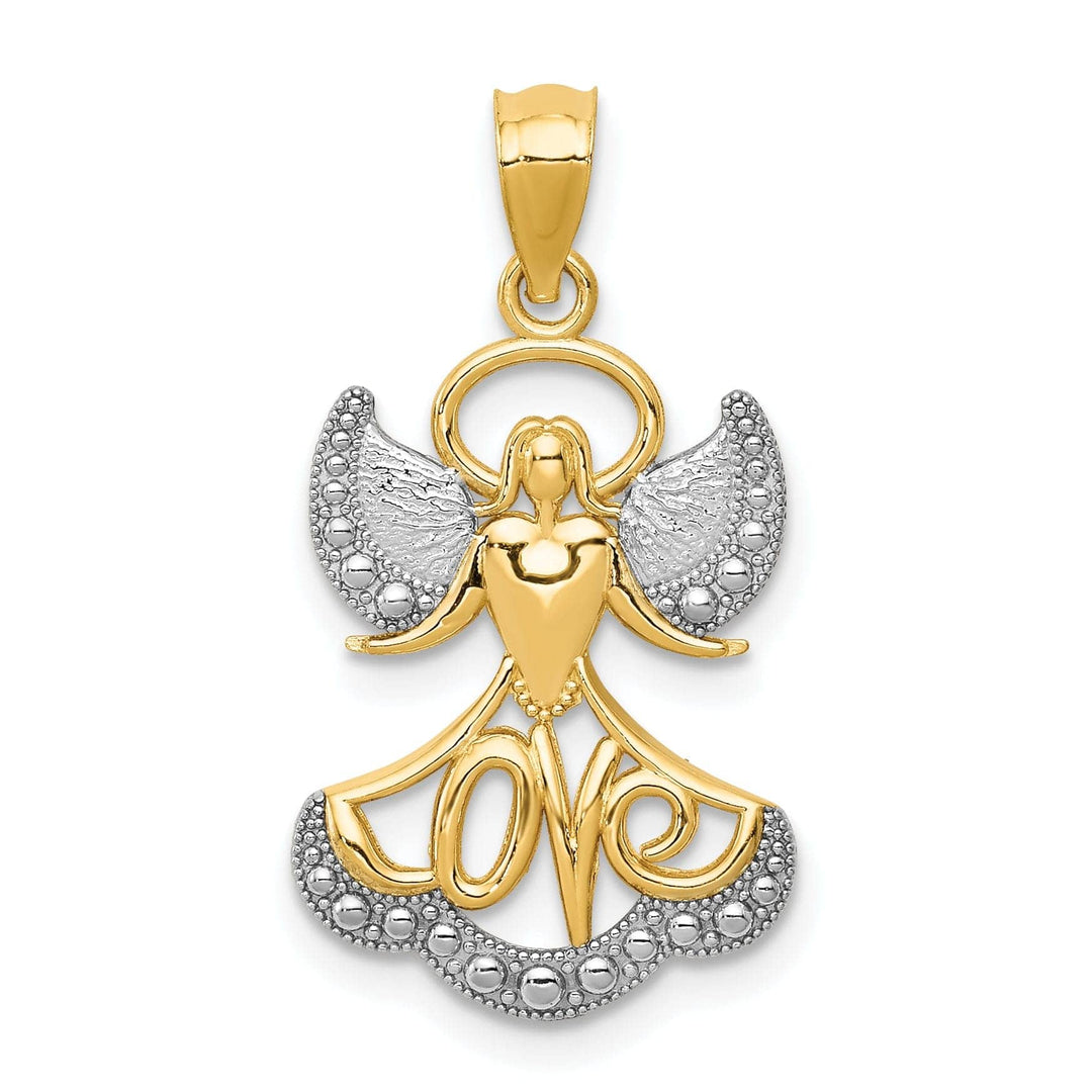 Lovely Rita's Pendants & Charms 14K Yellow Gold White Rhodium Polished Finish Solid LOVE Angel Pendant