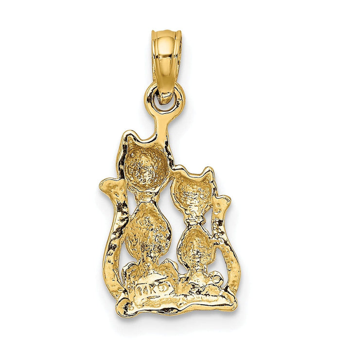 Lovely Rita's Pendants & Charms 14k Yellow Gold White Rhodium Polished Finish Two Cats Sitting Charm Pendant