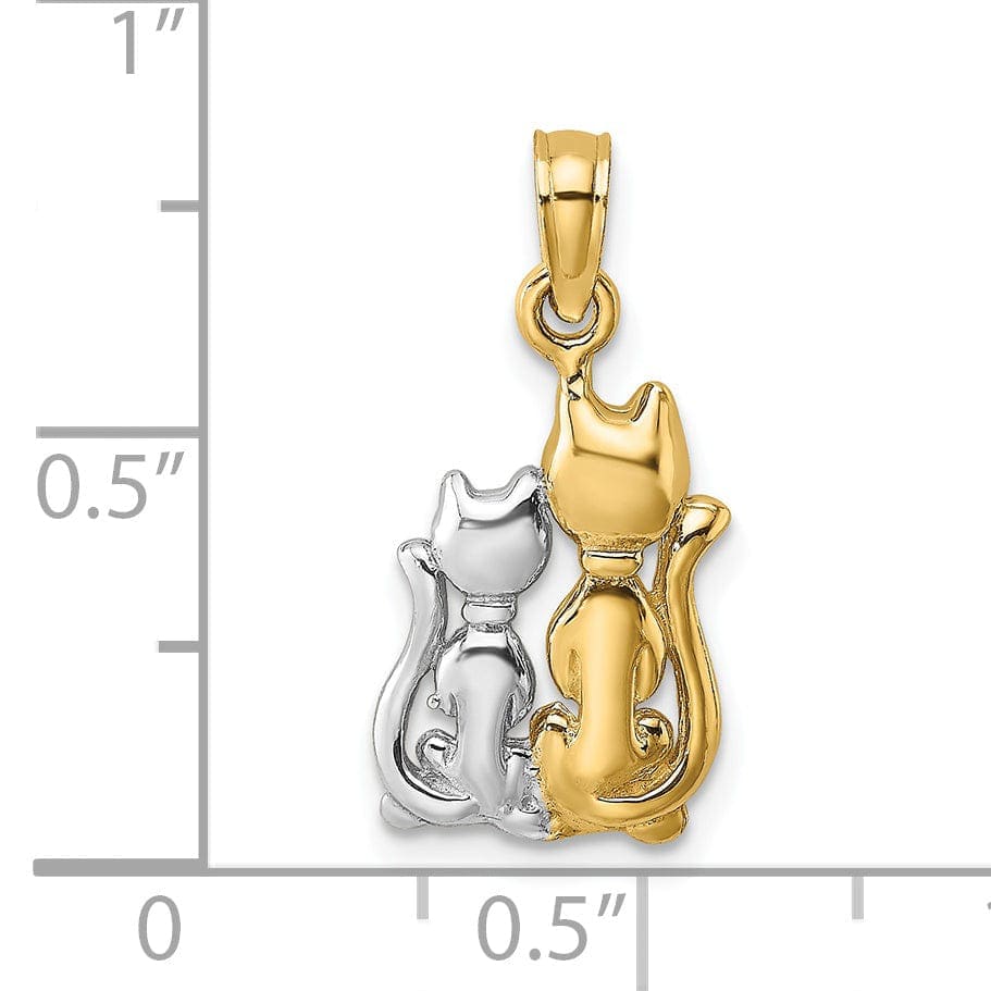 Lovely Rita's Pendants & Charms 14k Yellow Gold White Rhodium Polished Finish Two Cats Sitting Charm Pendant