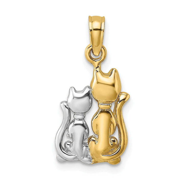 Lovely Rita's Pendants & Charms 14k Yellow Gold White Rhodium Polished Finish Two Cats Sitting Charm Pendant