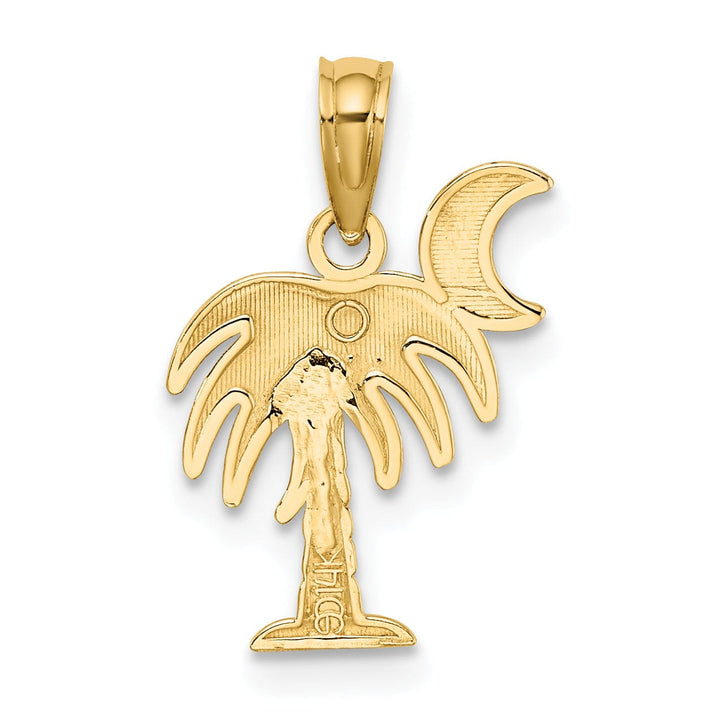 Lovely Rita's Pendants & Charms 14K Yellow Gold, White Rhodium Polished Finished Concave Shape Charelston Palm Tree with Moon Charm Pendant