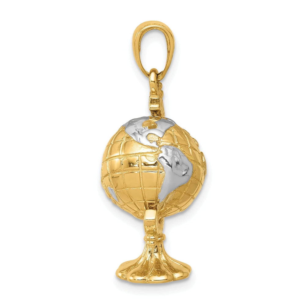 Lovely Rita's Pendants & Charms 14k Yellow Gold White Rhodium Polished Finished Solid World Globe Charm Pendant
