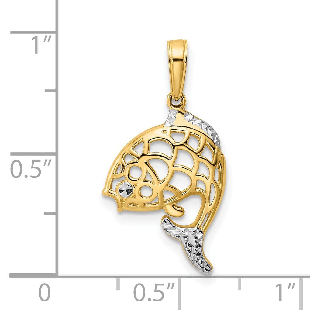 Lovely Rita's Pendants & Charms 14k Yellow Gold White Rhodium Polished Solid Diamond Cut Finish Fish Design Charm Pendant