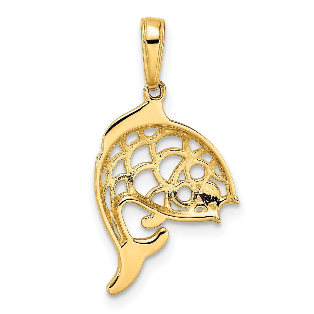 Lovely Rita's Pendants & Charms 14k Yellow Gold White Rhodium Polished Solid Diamond Cut Finish Fish Design Charm Pendant