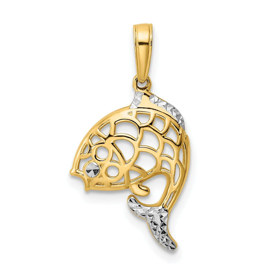 Lovely Rita's Pendants & Charms 14k Yellow Gold White Rhodium Polished Solid Diamond Cut Finish Fish Design Charm Pendant