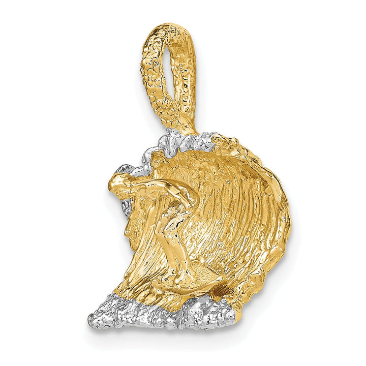 Lovely Rita's Pendants & Charms 14K Yellow Gold, White Rhodium Polished Texture Finish 3-Dimensional Surfer In Wave Design Charm Pendant