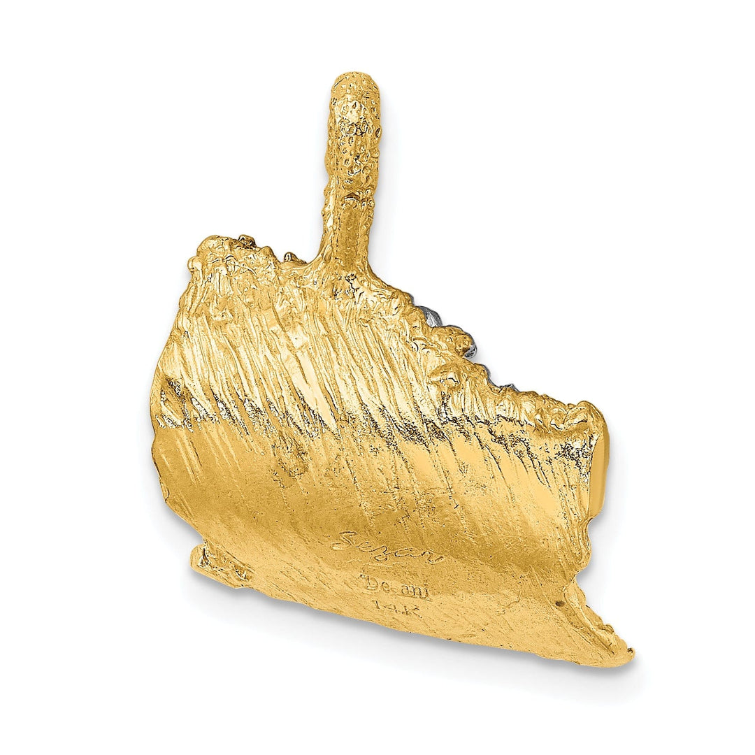 Lovely Rita's Pendants & Charms 14K Yellow Gold, White Rhodium Polished Texture Finish 3-Dimensional Surfer In Wave Design Charm Pendant