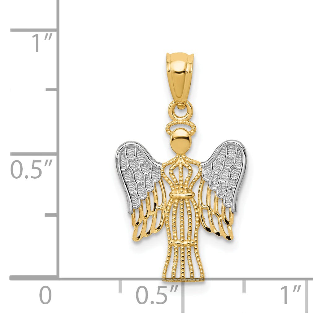 Lovely Rita's Pendants & Charms 14k Yellow Gold White Rhodium Polished Texture Finish Angel Pendant