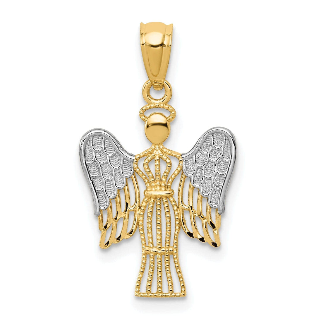 Lovely Rita's Pendants & Charms 14k Yellow Gold White Rhodium Polished Texture Finish Angel Pendant