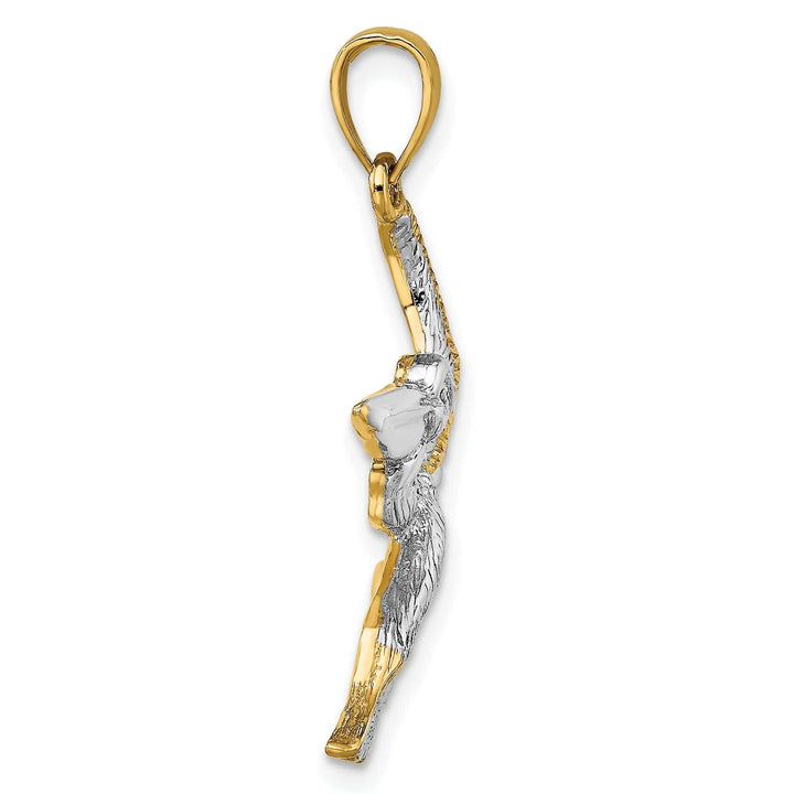 Lovely Rita's Pendants & Charms 14K Yellow Gold White Rhodium Polished Texture Finish Pelican in Flight Charm Pendant