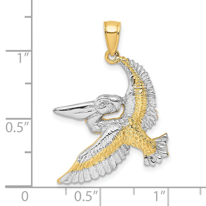 Lovely Rita's Pendants & Charms 14K Yellow Gold White Rhodium Polished Texture Finish Pelican in Flight Charm Pendant