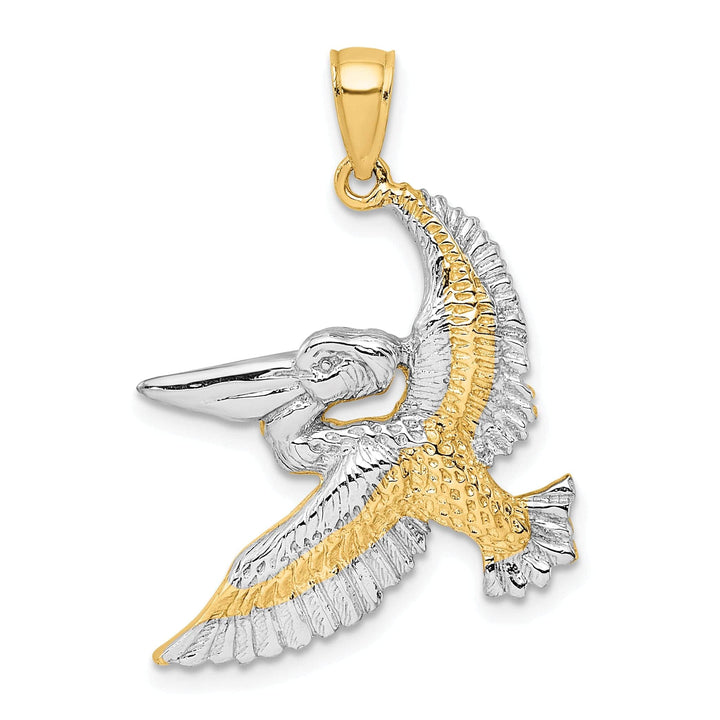 Lovely Rita's Pendants & Charms 14K Yellow Gold White Rhodium Polished Texture Finish Pelican in Flight Charm Pendant