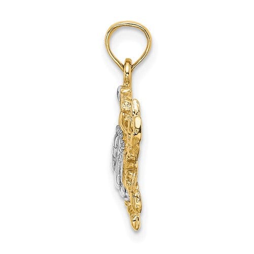 Lovely Rita's Pendants & Charms 14K Yellow Gold White Rhodium Polished Textured Finish Blue Claw Claw Crab Charm Pendant
