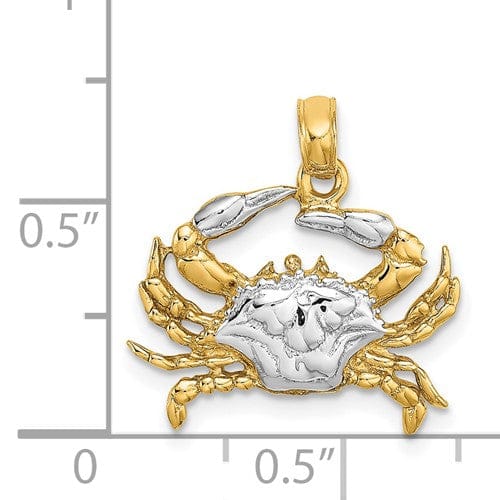 Lovely Rita's Pendants & Charms 14K Yellow Gold White Rhodium Polished Textured Finish Blue Claw Claw Crab Charm Pendant