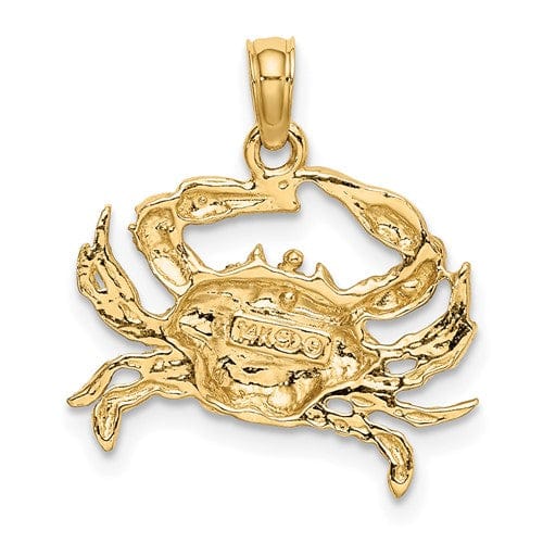 Lovely Rita's Pendants & Charms 14K Yellow Gold White Rhodium Polished Textured Finish Blue Claw Claw Crab Charm Pendant