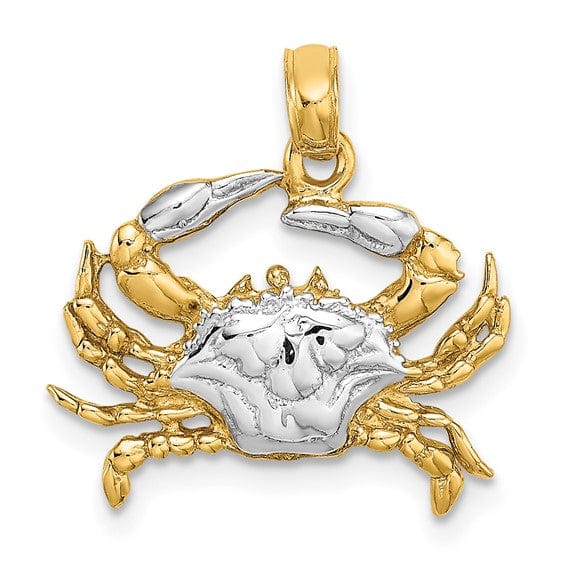 Lovely Rita's Pendants & Charms 14K Yellow Gold White Rhodium Polished Textured Finish Blue Claw Claw Crab Charm Pendant