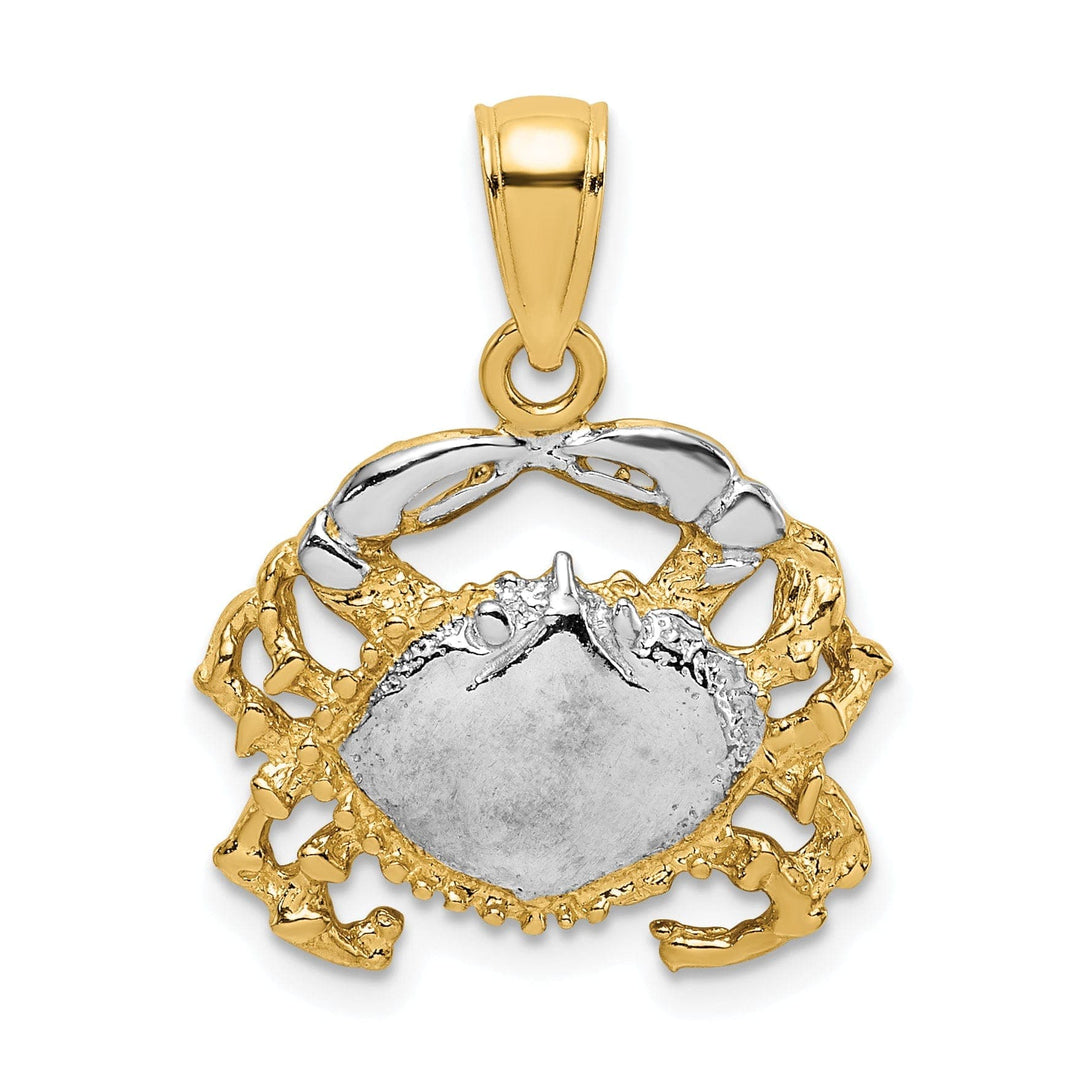 Lovely Rita's Pendants & Charms 14K Yellow Gold White Rhodium Polished Textured Finish Crab Charm Pendant