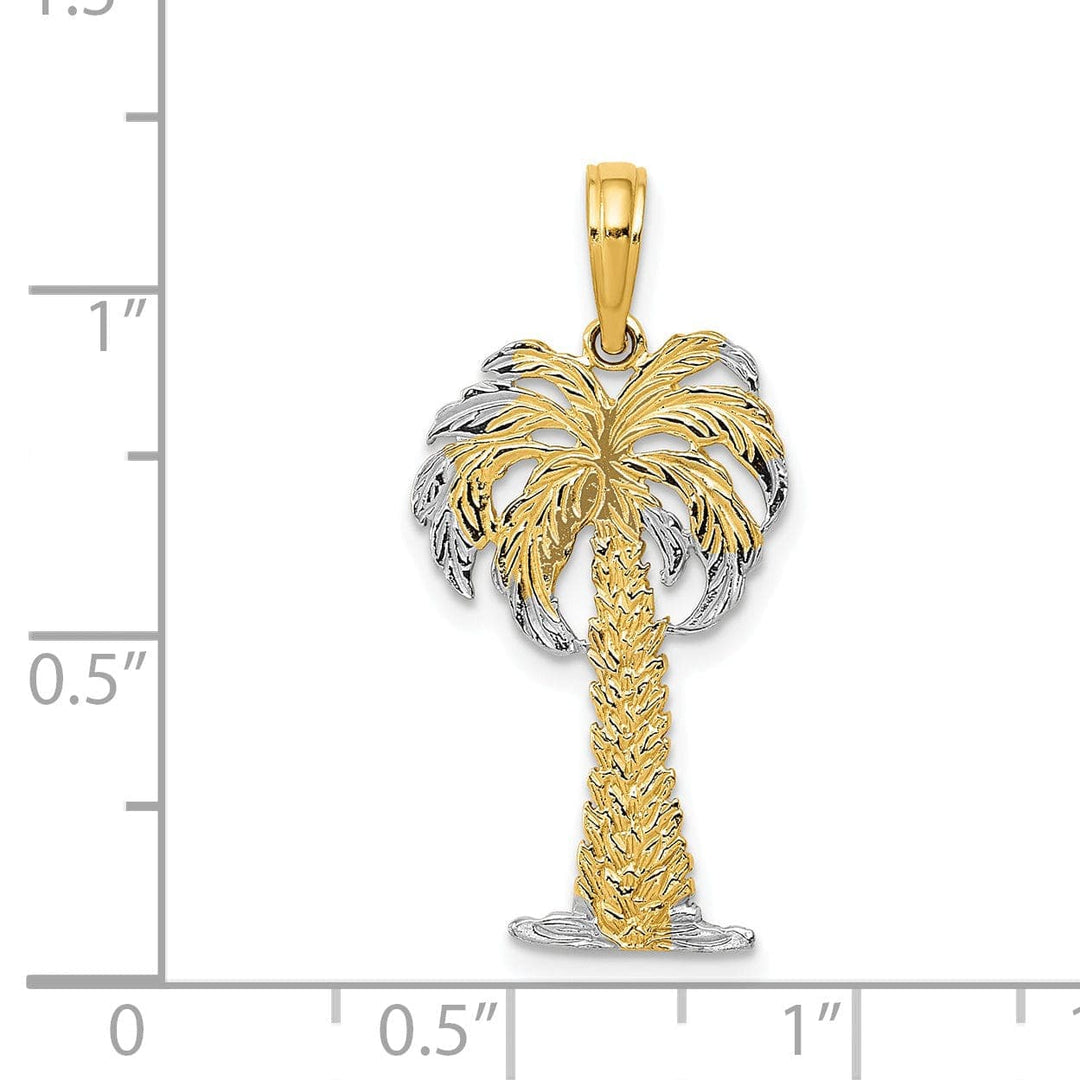 Lovely Rita's Pendants & Charms 14K Yellow Gold, White Rhodium Polished Textured Finish Flat Back Men's Palm Tree Charm Pendant