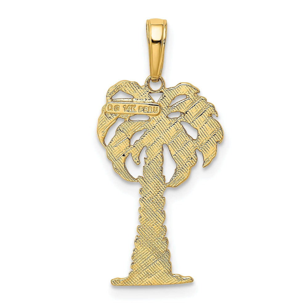 Lovely Rita's Pendants & Charms 14K Yellow Gold, White Rhodium Polished Textured Finish Flat Back Men's Palm Tree Charm Pendant