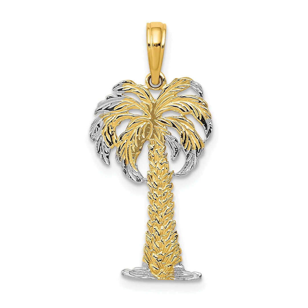 Lovely Rita's Pendants & Charms 14K Yellow Gold, White Rhodium Polished Textured Finish Flat Back Men's Palm Tree Charm Pendant