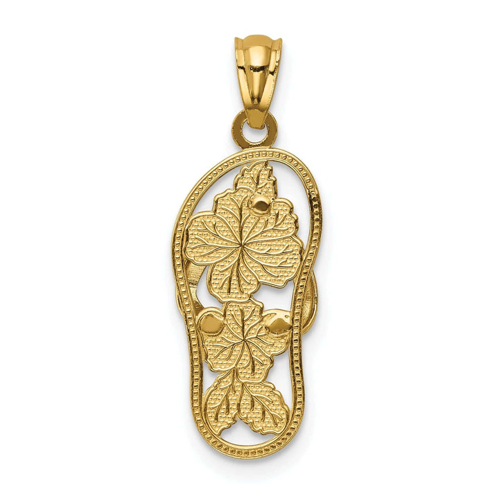 Lovely Rita's Pendants & Charms 14k Yellow Gold, White Rhodium Polished Textured Finish Floral Design Single Flip Flop Sandle Charm Pendant
