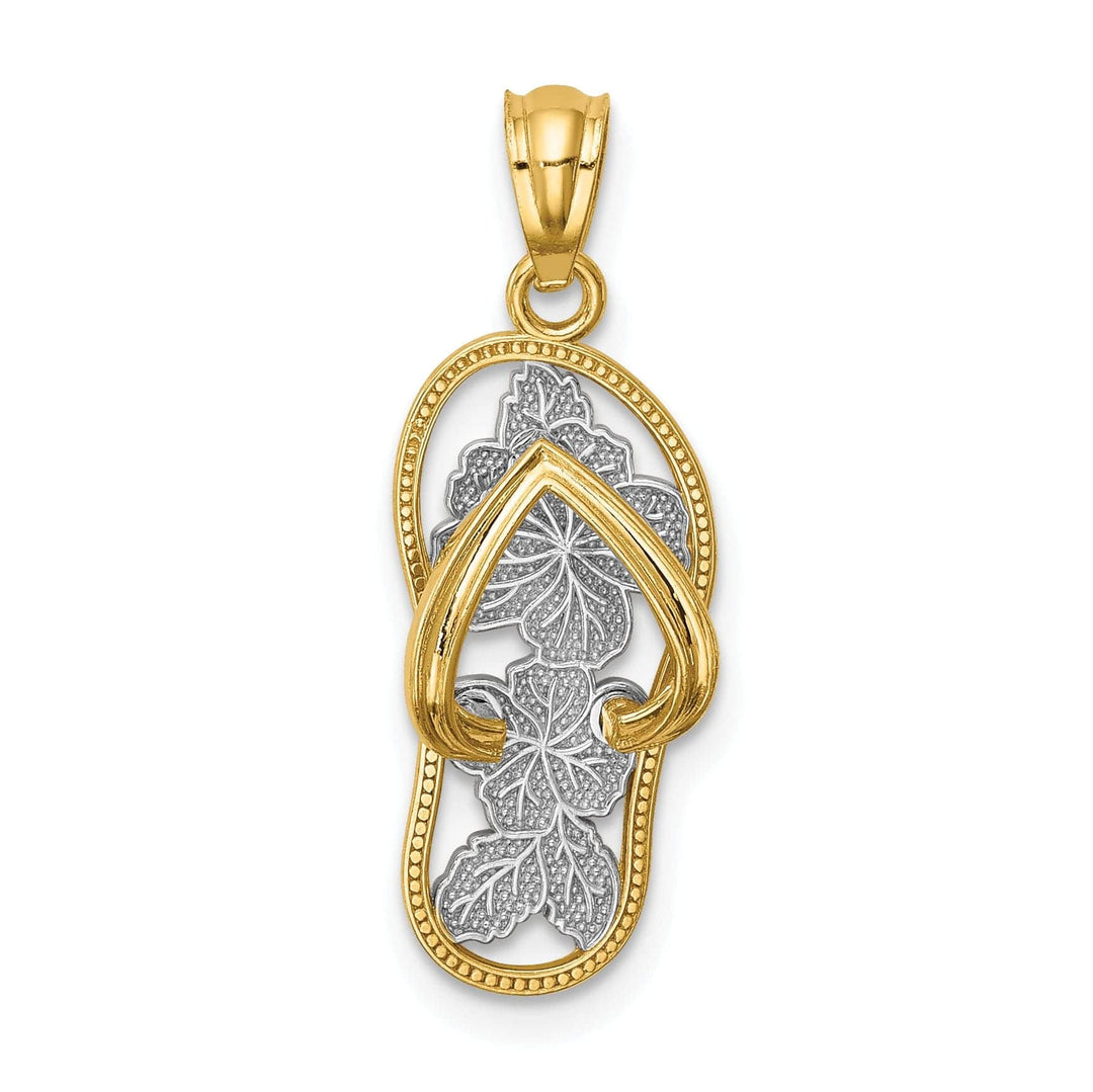 Lovely Rita's Pendants & Charms 14k Yellow Gold, White Rhodium Polished Textured Finish Floral Design Single Flip Flop Sandle Charm Pendant