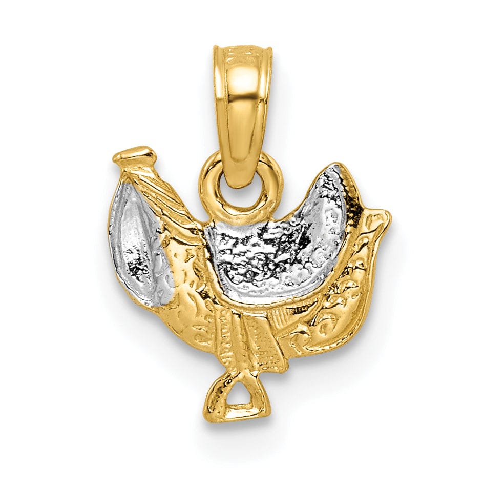 Lovely Rita's Pendants & Charms 14k Yellow Gold White Rhodium Polished Textured Finish Horse Saddle Charm Pendant