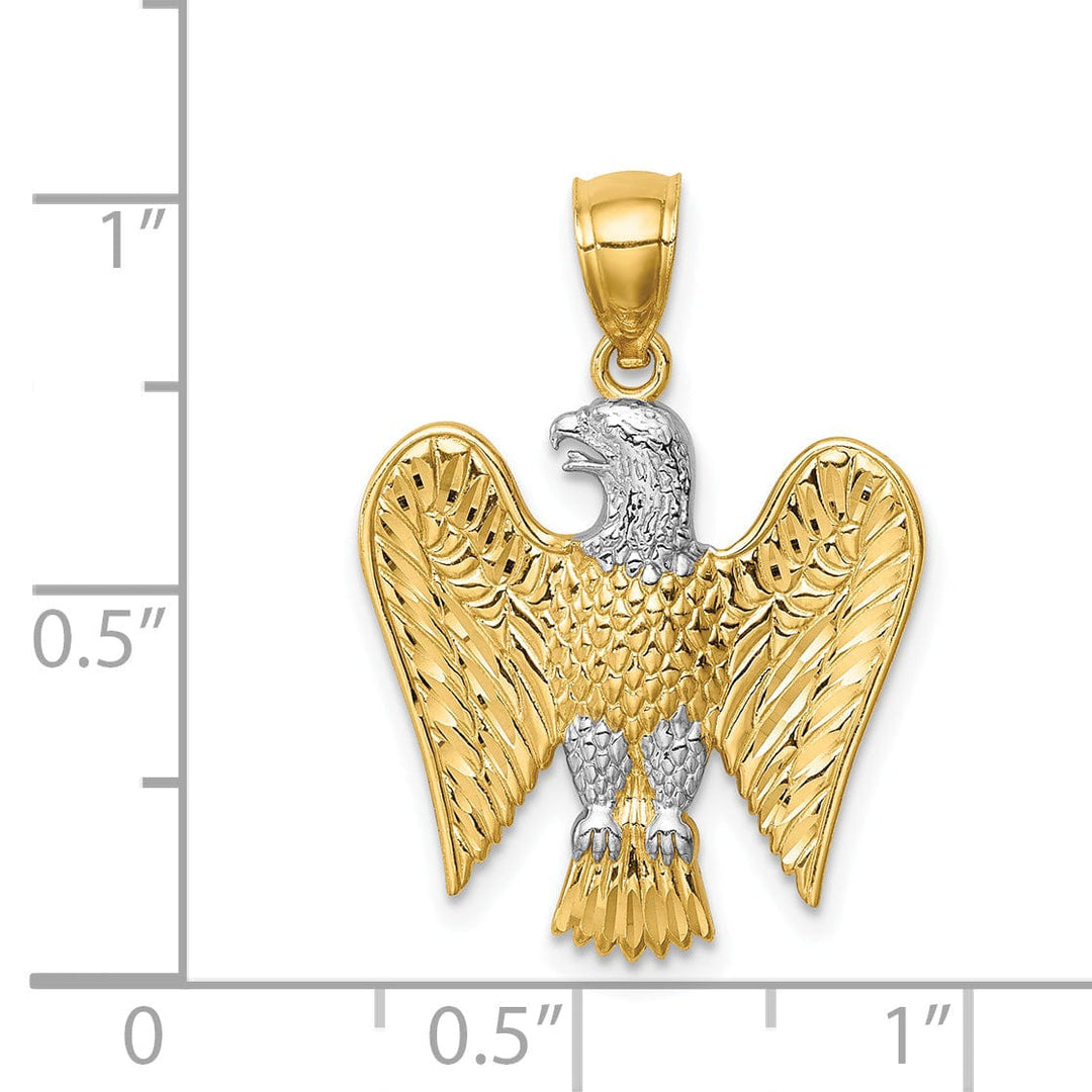 Lovely Rita's Pendants & Charms 14K Yellow Gold White Rhodium Polished Textured Finish Mens Eagle Charm Pendant