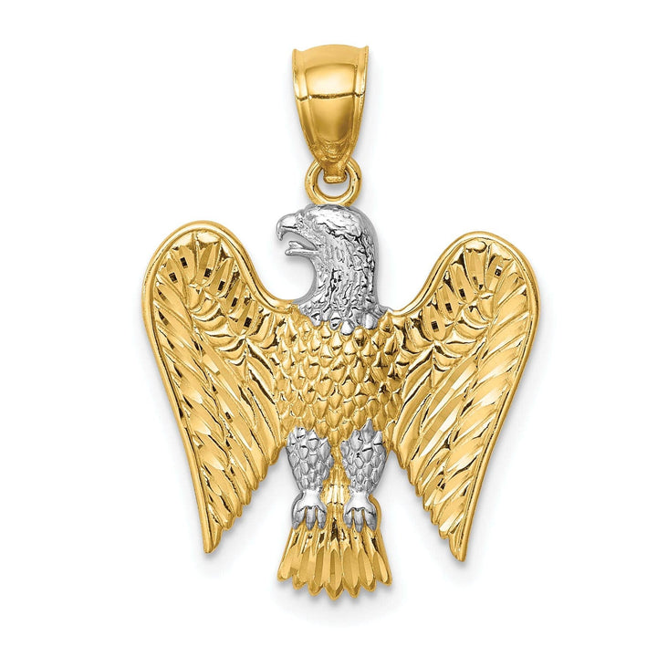 Lovely Rita's Pendants & Charms 14K Yellow Gold White Rhodium Polished Textured Finish Mens Eagle Charm Pendant