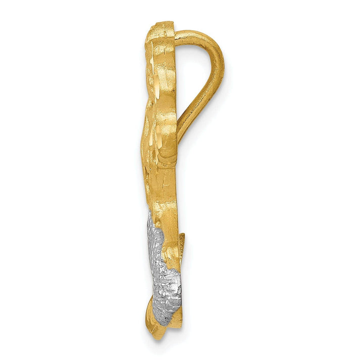 Lovely Rita's Pendants & Charms 14k Yellow Gold, White Rhodium Satin Dimond Cut Finish Solid Mermaid Chain Slide Pendant Fits up to 4mm Fancy Omega