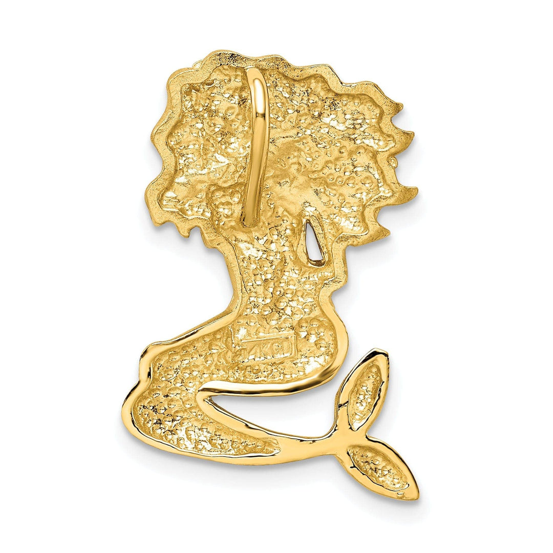 Lovely Rita's Pendants & Charms 14k Yellow Gold, White Rhodium Satin Dimond Cut Finish Solid Mermaid Chain Slide Pendant Fits up to 4mm Fancy Omega