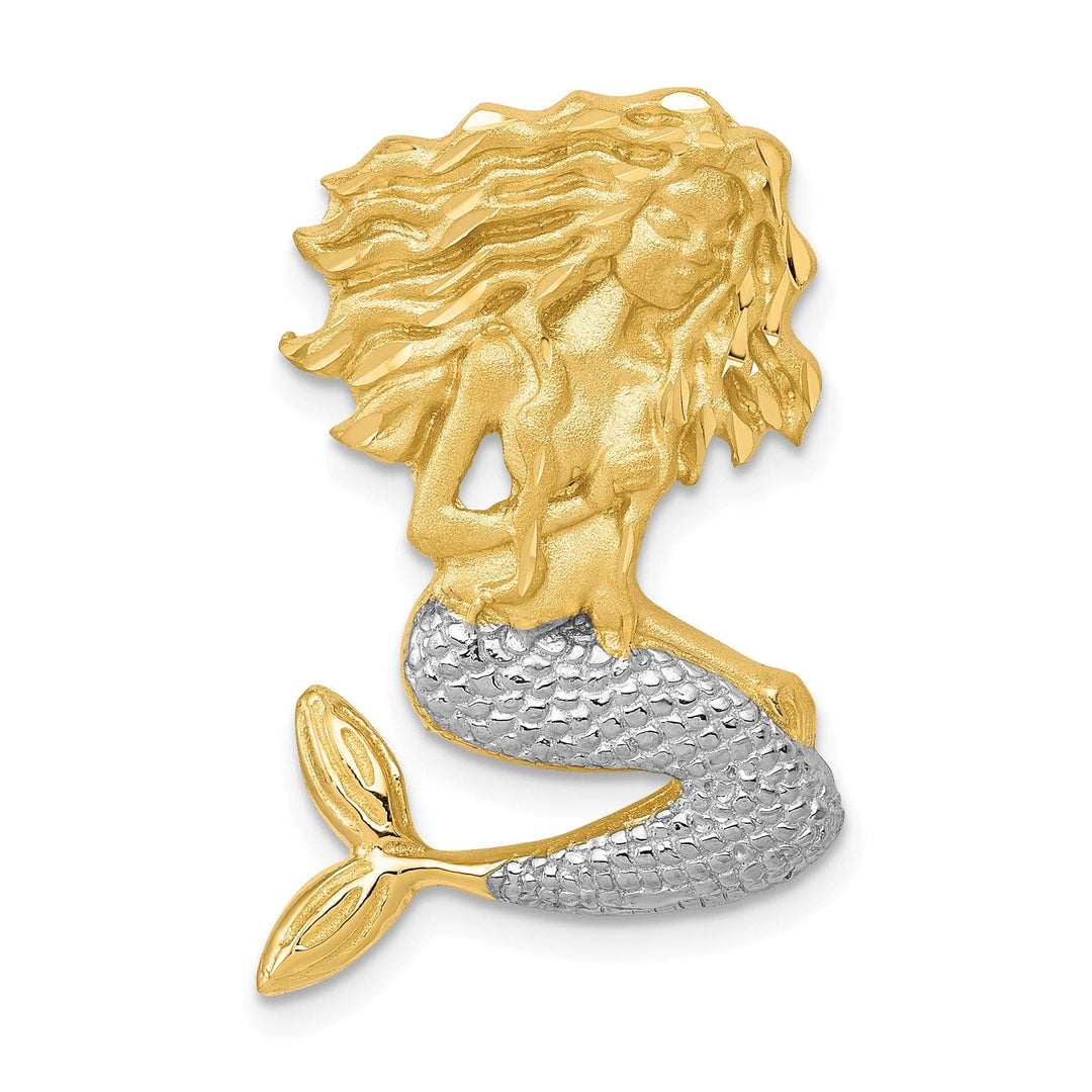 Lovely Rita's Pendants & Charms 14k Yellow Gold, White Rhodium Satin Dimond Cut Finish Solid Mermaid Chain Slide Pendant Fits up to 4mm Fancy Omega