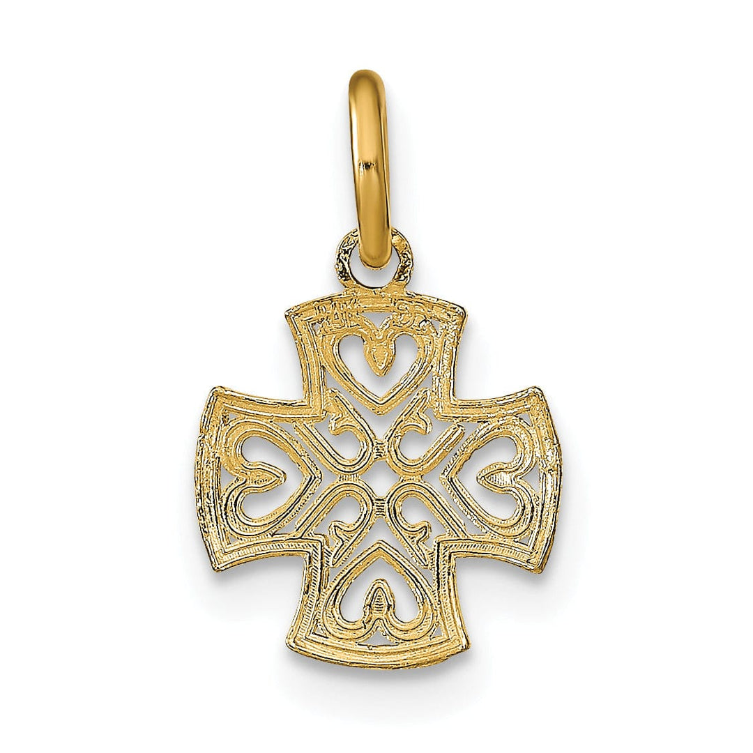 Lovely Rita's Pendants & Charms 14K Yellow Gold, White Rhodium Small Size Filigree Polished Diamond Cut Finish Hearts Design Maltese Cross Pendant