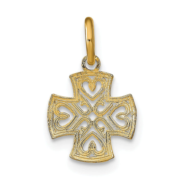 Lovely Rita's Pendants & Charms 14K Yellow Gold, White Rhodium Small Size Filigree Polished Diamond Cut Finish Hearts Design Maltese Cross Pendant