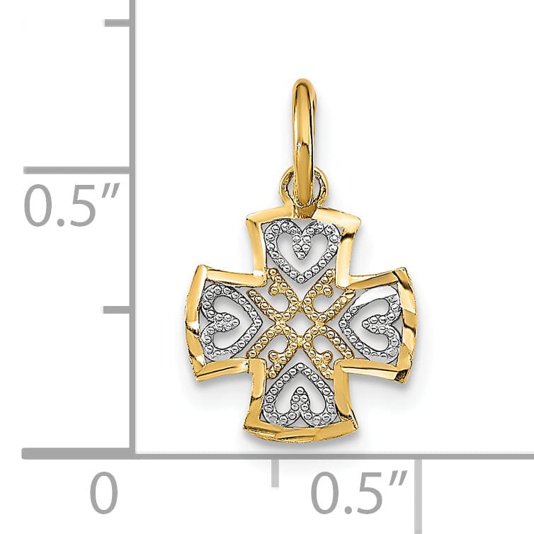 Lovely Rita's Pendants & Charms 14K Yellow Gold, White Rhodium Small Size Filigree Polished Diamond Cut Finish Hearts Design Maltese Cross Pendant