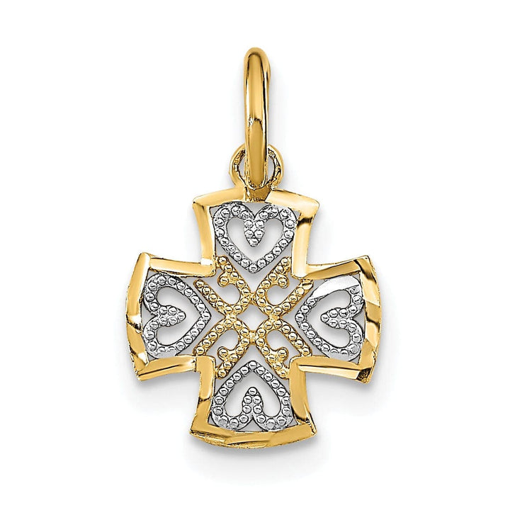 Lovely Rita's Pendants & Charms 14K Yellow Gold, White Rhodium Small Size Filigree Polished Diamond Cut Finish Hearts Design Maltese Cross Pendant