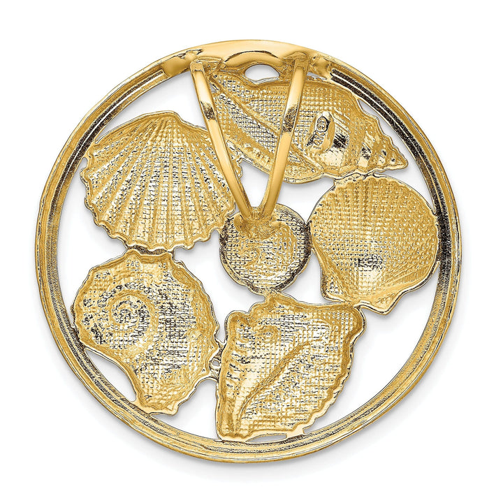 Lovely Rita's Pendants & Charms 14K Yellow Gold White Rhodium Soild Textured Polished Finish Shell Cluster in Circle Design Slide Pendant Fits up to 8mm Fancy Omega Chain