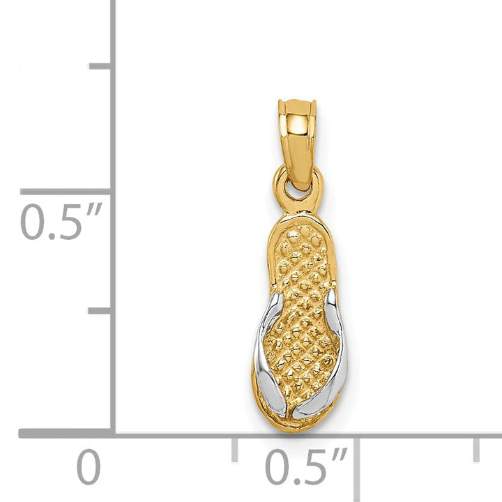 Lovely Rita's Pendants & Charms 14k Yellow Gold, White Rhodium Solid 3-Dimensional Single Flip-Flop Sandle Charm Pendant