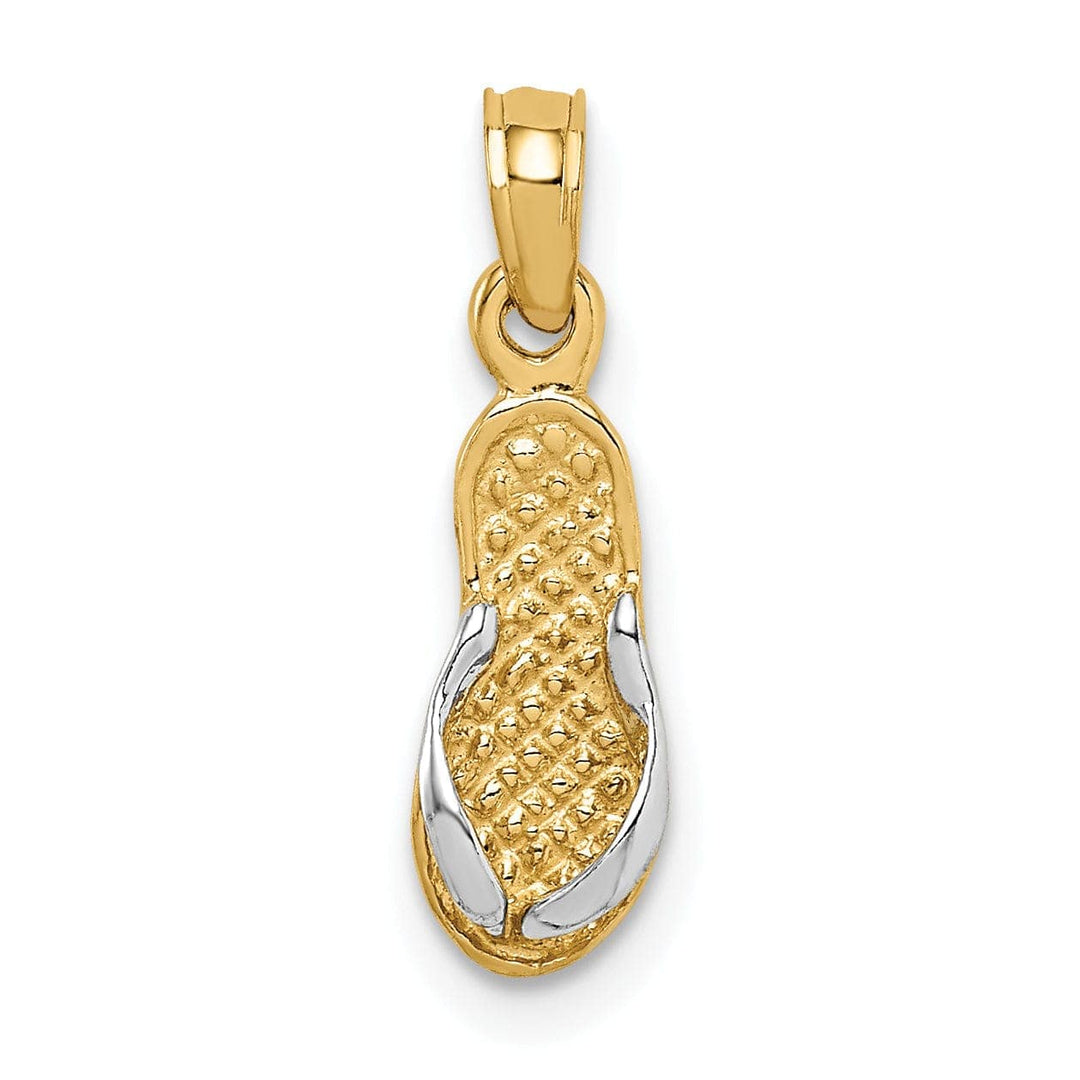 Lovely Rita's Pendants & Charms 14k Yellow Gold, White Rhodium Solid 3-Dimensional Single Flip-Flop Sandle Charm Pendant
