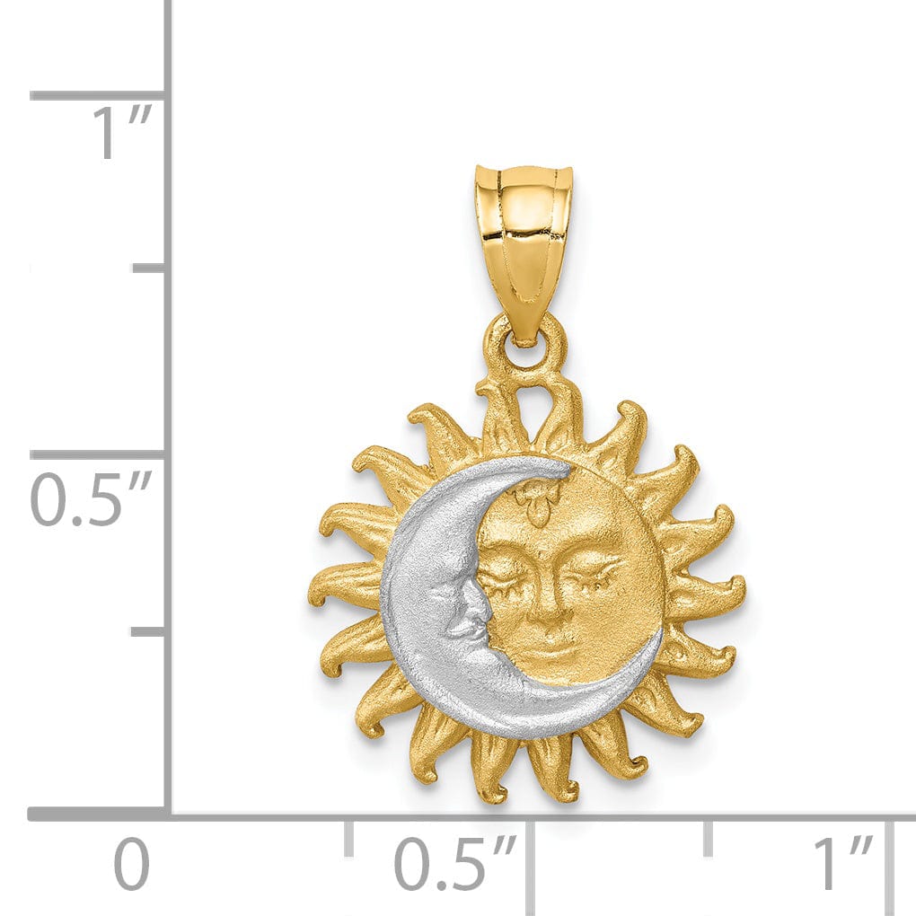 Lovely Rita's Pendants & Charms 14K Yellow Gold White Rhodium Solid Brushed Finish Sun and Moon Design Charm Pendant
