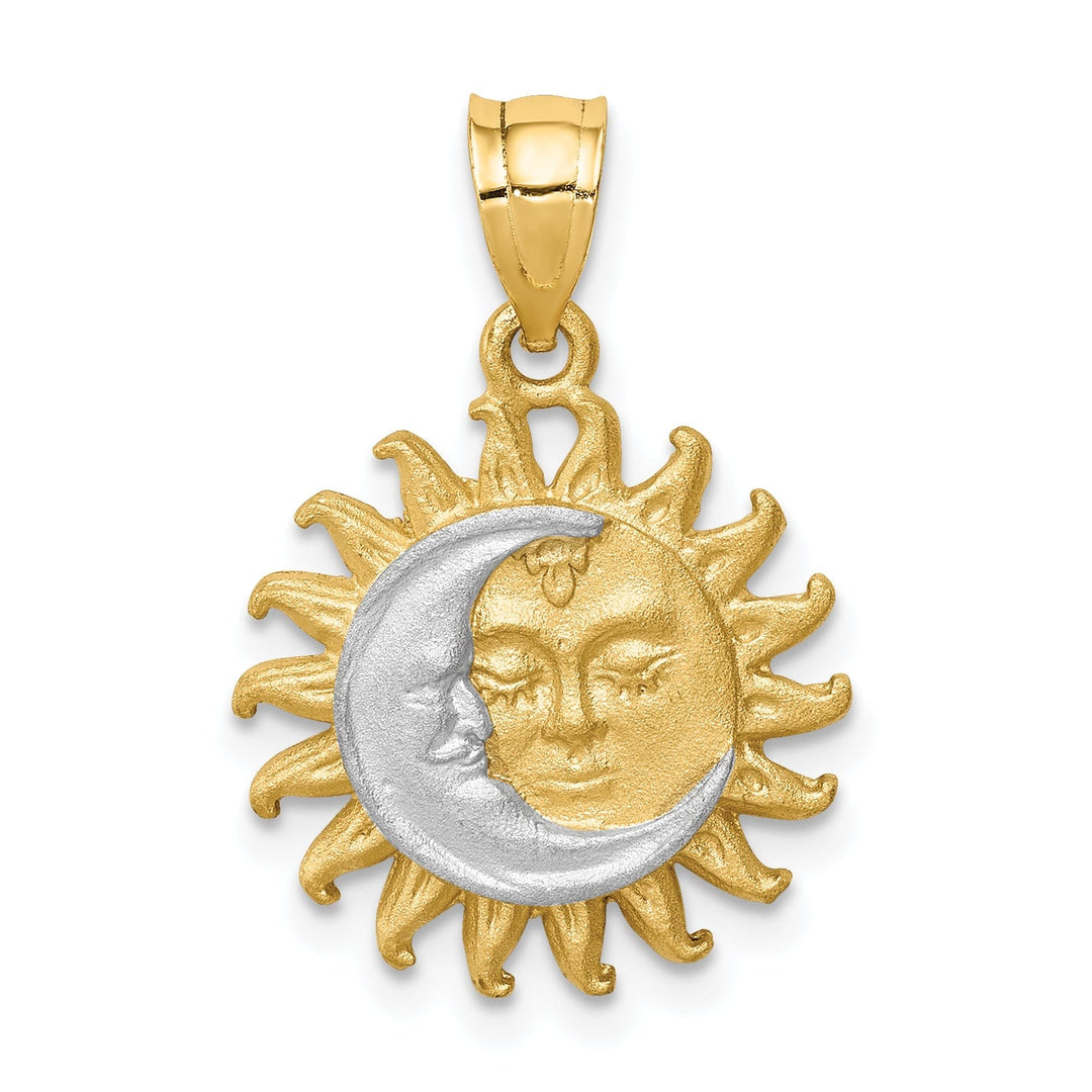 Lovely Rita's Pendants & Charms 14K Yellow Gold White Rhodium Solid Brushed Finish Sun and Moon Design Charm Pendant