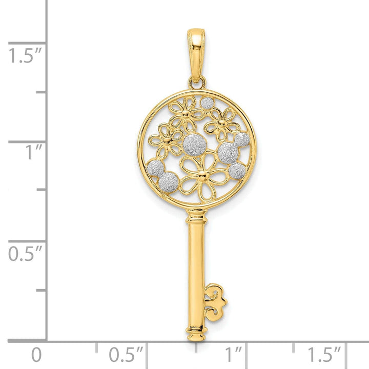 Lovely Rita's Pendants & Charms 14k Yellow Gold White Rhodium Solid Concave Flowers in Key Design Charm