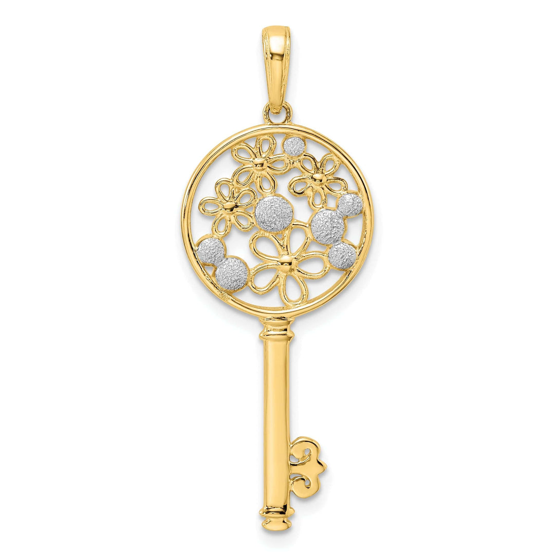 Lovely Rita's Pendants & Charms 14k Yellow Gold White Rhodium Solid Concave Flowers in Key Design Charm