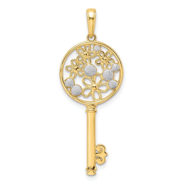 Lovely Rita's Pendants & Charms 14k Yellow Gold White Rhodium Solid Concave Flowers in Key Design Charm