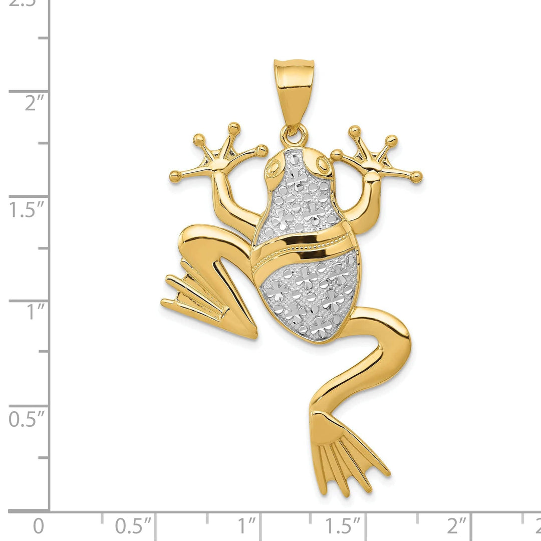 Lovely Rita's Pendants & Charms 14k Yellow Gold White Rhodium Solid Diamond Cut Finish Frog Charm Pendant